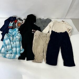 Bundle Lot 9 Pcs. Clothing Pants Sweater Shirt Hooded Jacket Vest Boys 12 Months